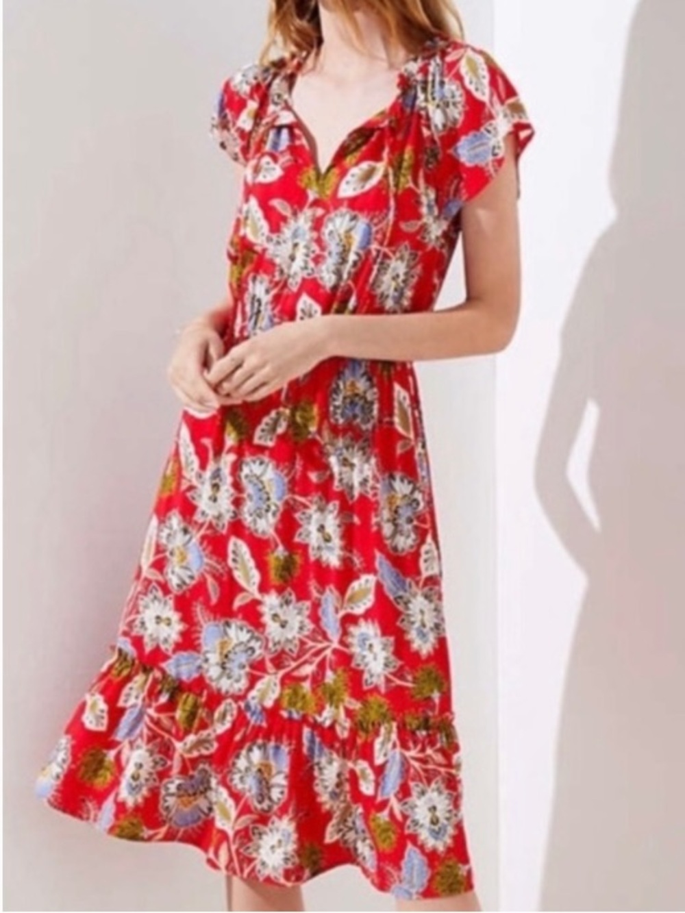 Loft Red Floral Dress